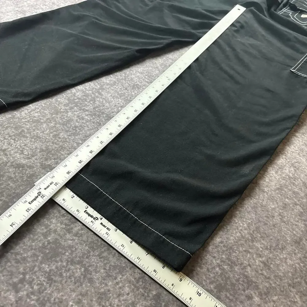 True Religion Men’s 36 Black Baggy Cargo Pants White Stitch Y2K Streetwear
